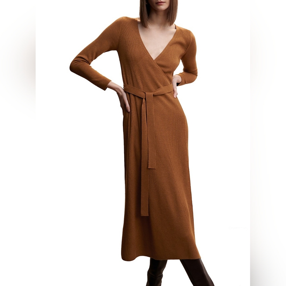 Self-Tie Bow Knitted Wrap Dress